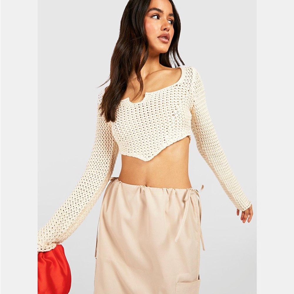 Missguided Cream Crochet Lace-Up Swim Cover-Up | Beach | Size
